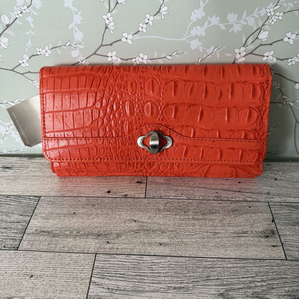 Mundi Ladies Fold Over My Big Fat Wallet Orange Faux Crocodile Embossed Design